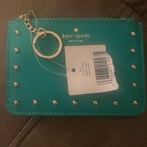NWT Kate Spade Turquoise Zip Keychain Card Holder